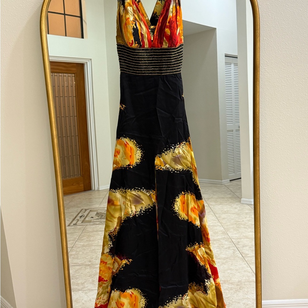 Jovani Black and Orange Maxi Dress